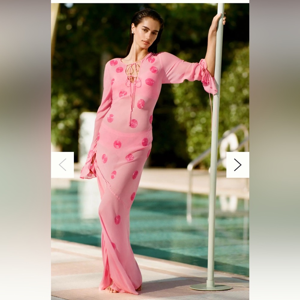 The Wolf Gang Sanja Long-Sleeve Maxi Slip Dress, M, NWT